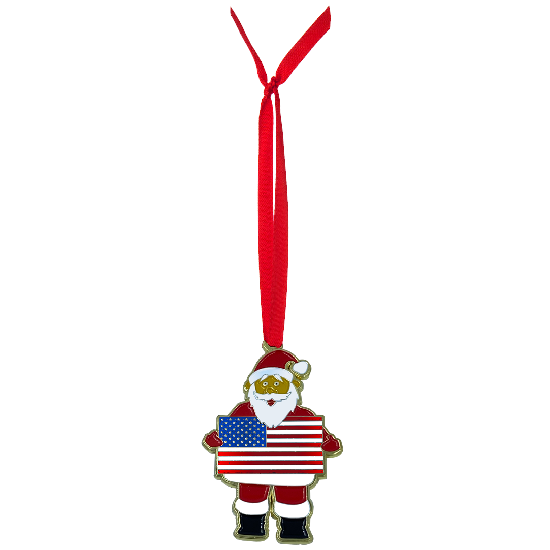 AA-005 American Flag Patriotic Christmas Ornament Santa Challenge Coin Ornament
