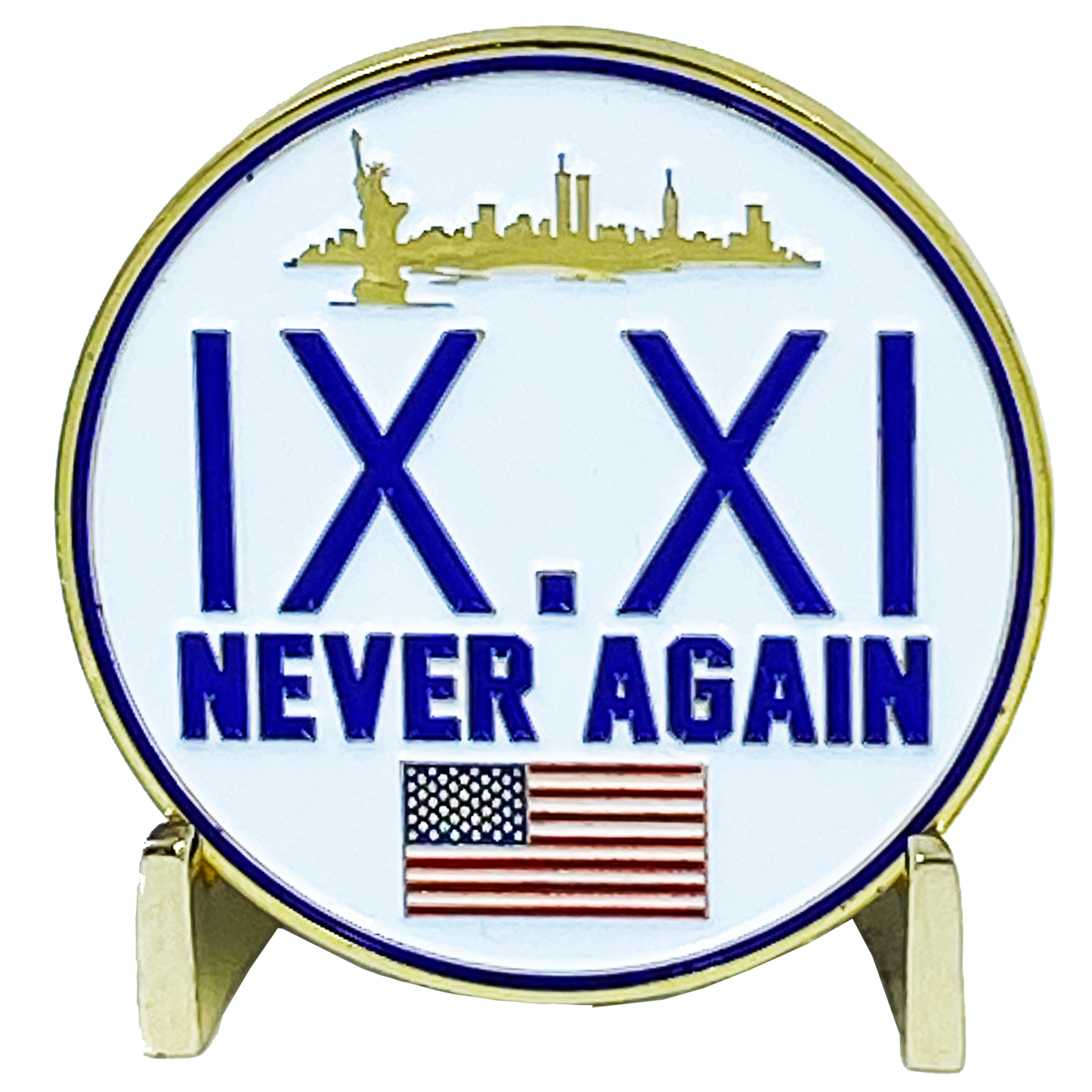 DISCONTINUED DL6-03 September 11th 9/11 Never Again Challenge Coin American Flag 911 New York City Skyline NYC USA