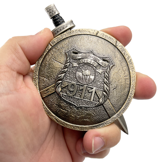 EL9-004 Suffolk County Police Department Shield with removable Sword Challenge Coin Set Long Island SCPD