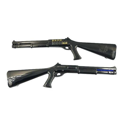 discontinued F-011 Shotgun thin blue line Challenge Coin CBP, HSI, ICE Border Patrol, Field Operations, AMO