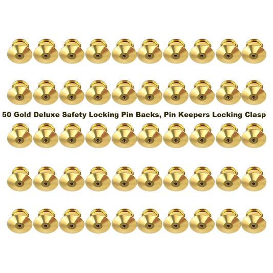 50 Gold Deluxe Safety Locking Pin Backs, Pin Keepers Locking Clasps Scouts Uniform Nameplate