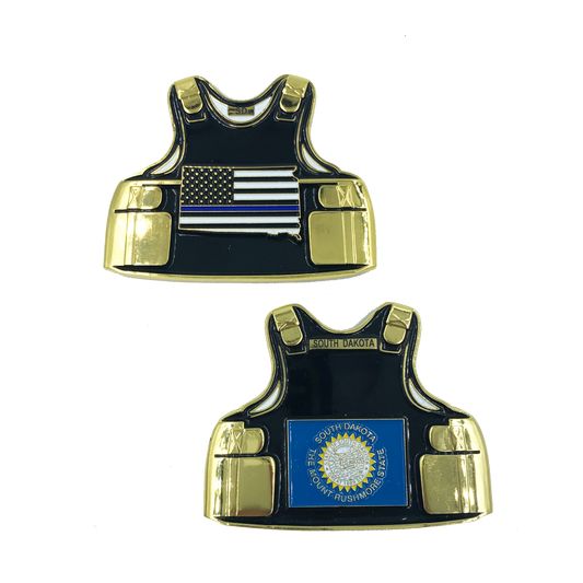 B-007 South Dakota LEO Thin Blue Line Police Body Armor State Flag Challenge Coins