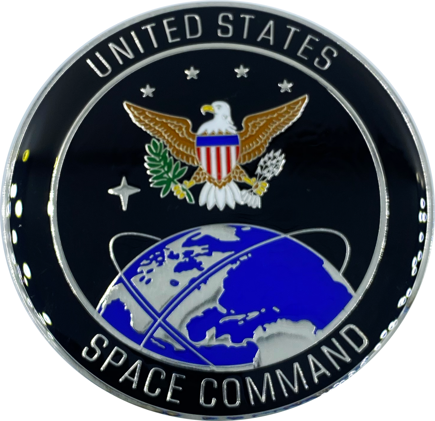 discontinued CL12-02 Space Force Space Command USAF Large 2.5 inch full size uniform campaign device (pin) with 3 posts and deluxe locking clasps Air Force
