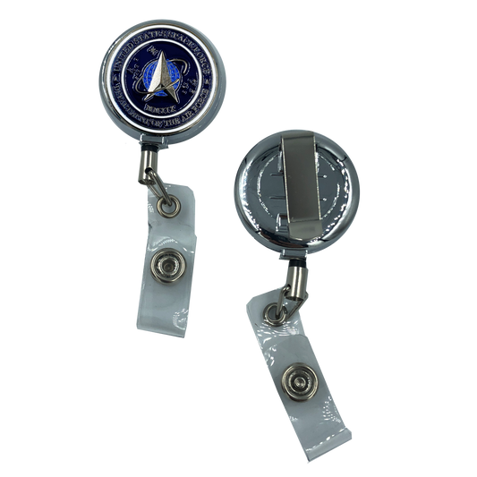 DL1-12 U.S. Space Force Retractable ID reel metal ID card holder United States USAF USSF