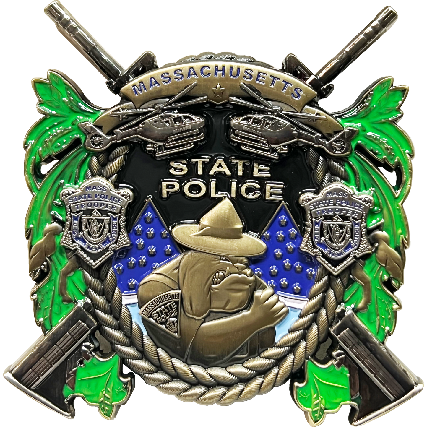 BL15-019 MSP Massachusetts State Police Trooper MASS Challenge Coin bulldog helicopter M4
