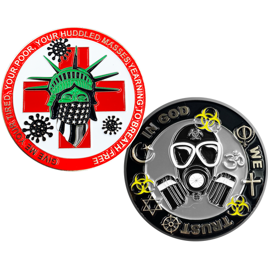 GL1-010 Statue of Liberty Thin Gray Line Correctional Officer Biohazard Pandemic Challenge Coin CO Corrections SERT RRT