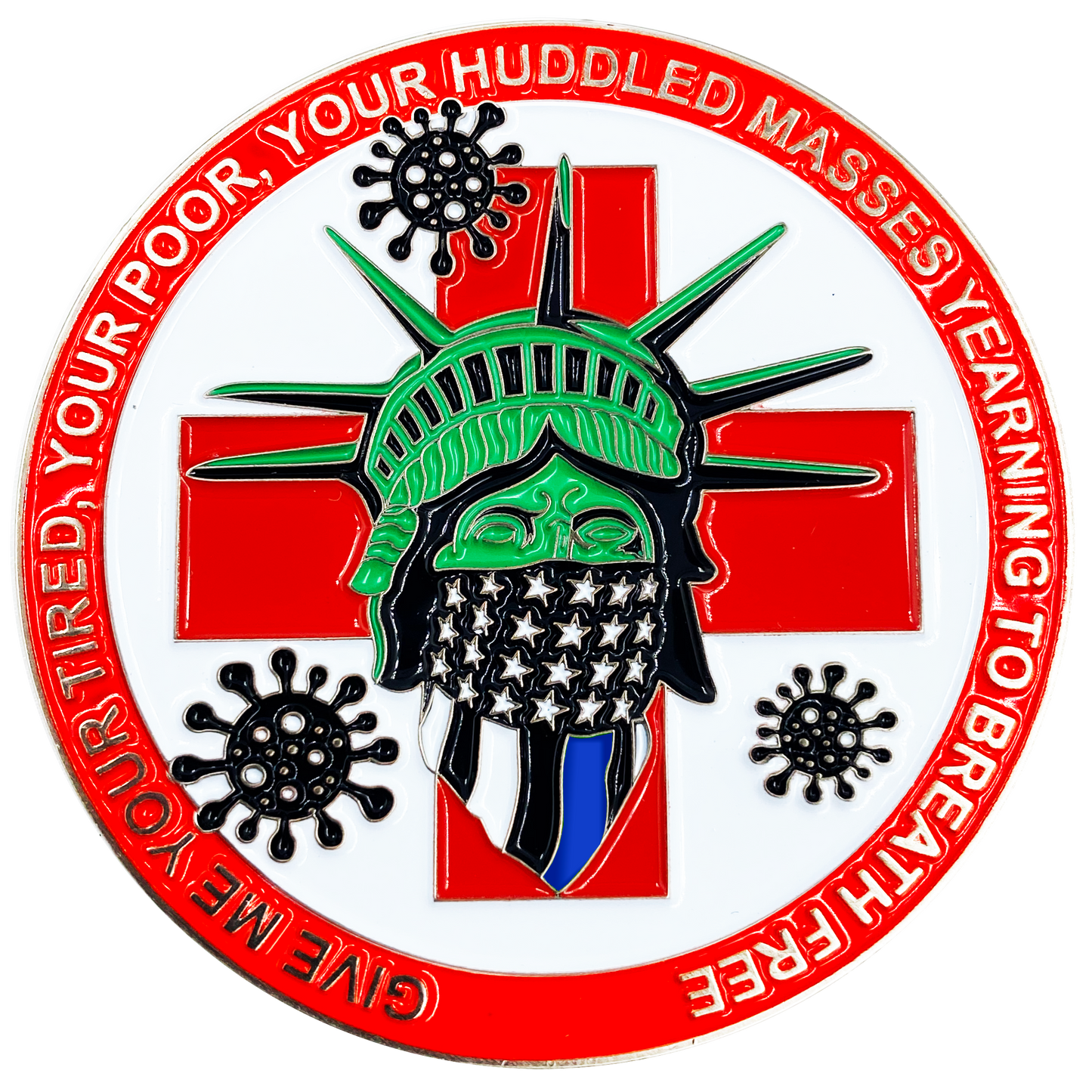 CL6-17 Statue of Liberty Thin Blue Line Police Task Force Biohazard Pandemic Challenge Coin