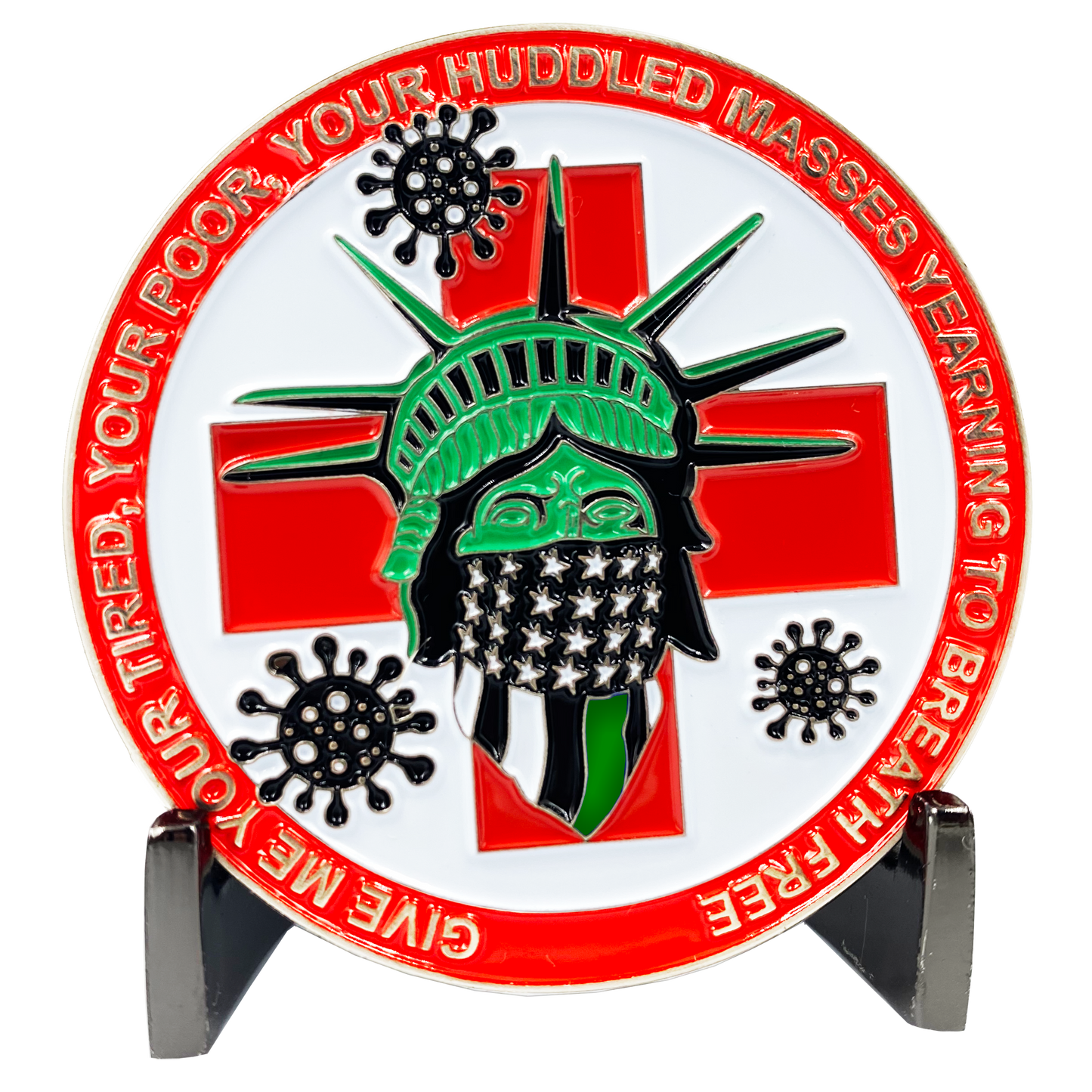 CL6-16 Statue of Liberty Thin Green Line Police Task Force Biohazard Pandemic Challenge Coin Border patrol Army Marines Deputy Sheriff