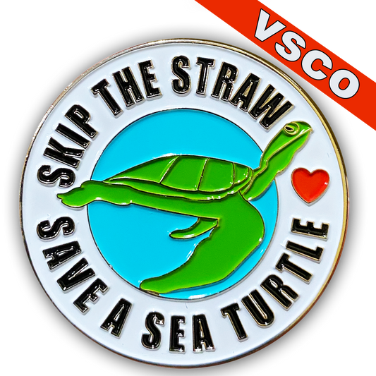 JJ-022 Skip the Straw Save The Sea Turtles pin for your shirt, hat or Fjallraven Kanken VSCO