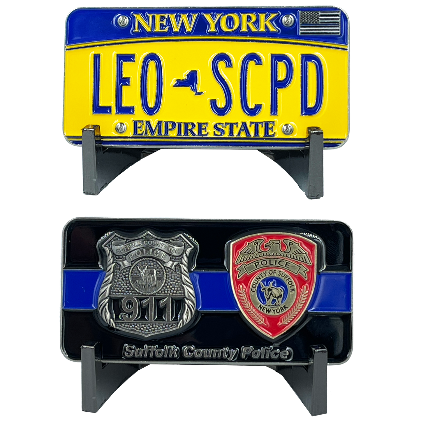 BL8-017 Suffolk County Police Department Challenge Coin Thin Blue Line Long Island Police Officer NY New York License Plate