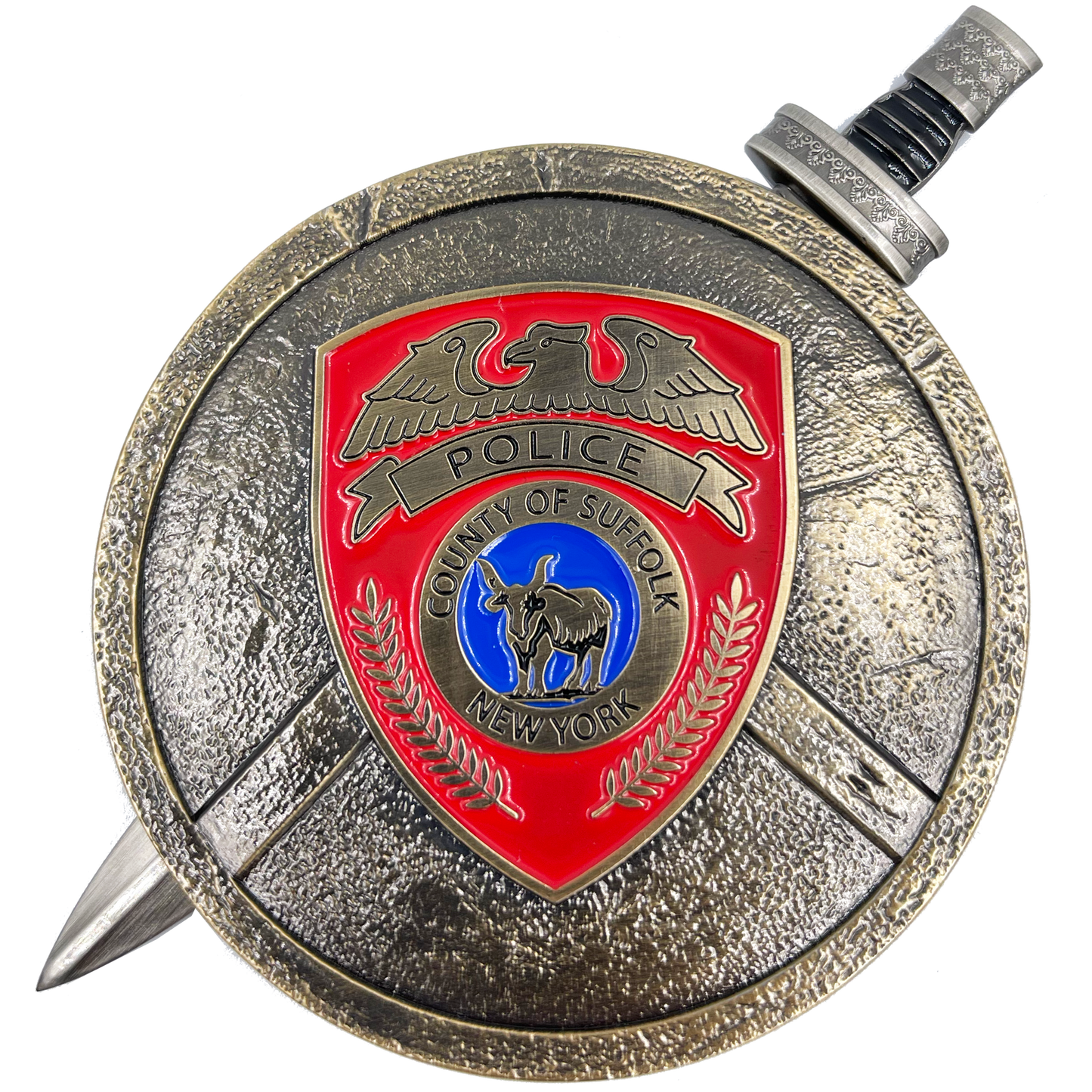 EL9-004 Suffolk County Police Department Shield with removable Sword Challenge Coin Set Long Island SCPD