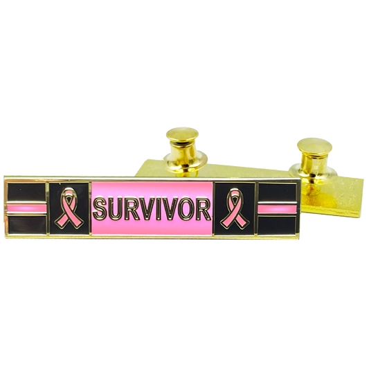BL14-021 Thin Pink Line Ribbon Breast Cancer Survivor commendation bar pin Police Style Breast Cancer Awareness Month