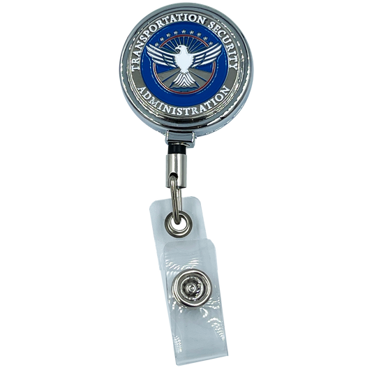 BL10-019 TSA Officer Metal ID Reel retractable ID Card Holder Transportation Security Administration Airport Screener
