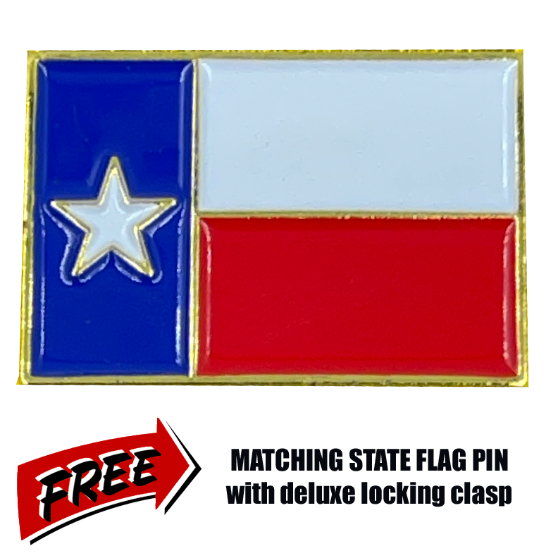 BL3-005 Texas BACKS THE BLUE Thin Blue Line Police Challenge Coin with free matching State Flag pin back the blue Sheriff trooper