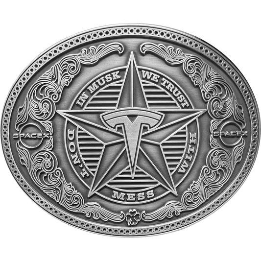GL10-008 Don't Mess with Tesla Giga In Elon Musk We Trust SpaceX Texas Style Western Belt Buckle