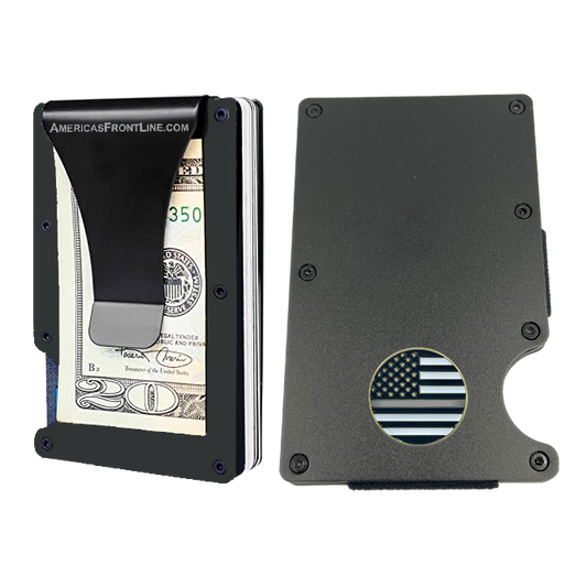 EL3-009 Thin Gray Line Correctional Officer Money Clip RFID Blocking Front Pocket Wallet Premium Minimalist Wallets for Men Minimalist Slim Credit Card Holder Business Card Holder Mens Aluminum Metal Wallet CO Corrections