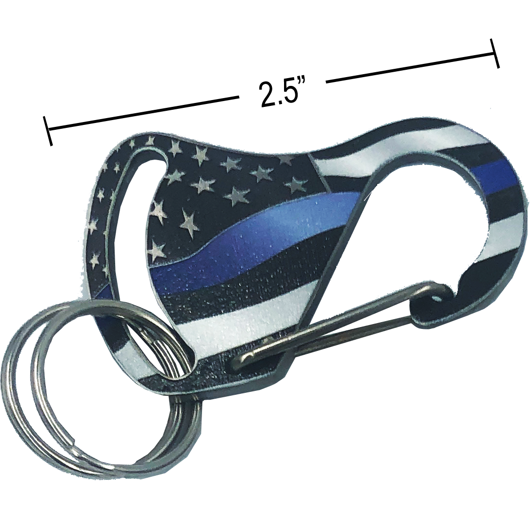 Thin Blue Line Carabiner Keychains with 2 key rings police nypd lapd chicago atf cbp fbi