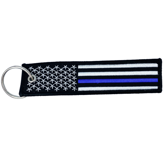 EE-001 Thin Blue Line Police Flag Law Enforcement Keychain or Luggage Tag or zipper pull CBP FBI ATF LAPD NYPD CPD