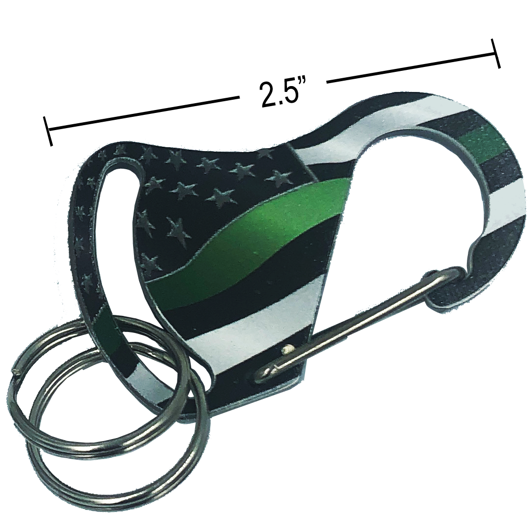 Thin Green Line Carabiner Keychains with 2 key rings police Border Patrol Sheriff Army Marines Security
