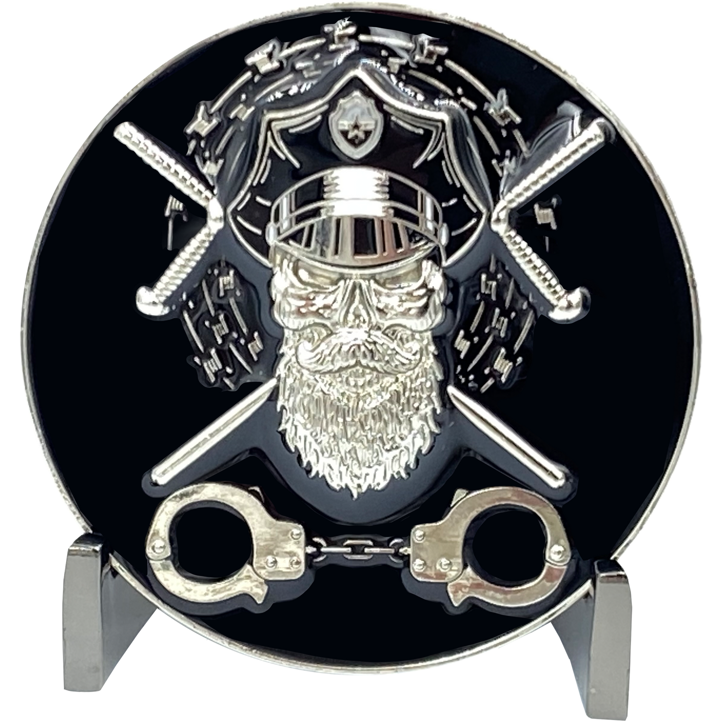 EL1-014 Correctional Officer CO Thin Gray Line Beard Gang Skull Challenge Coin Corrections Tools of The Trade