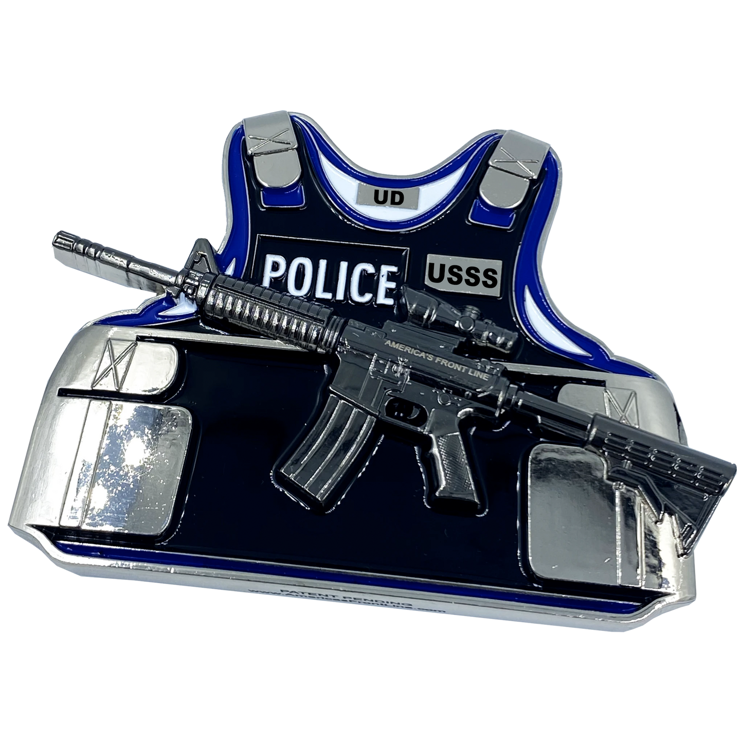BL15-017 M4 Body Armor 3D self standing Challenge Coin Secret Service Thin Blue Line
