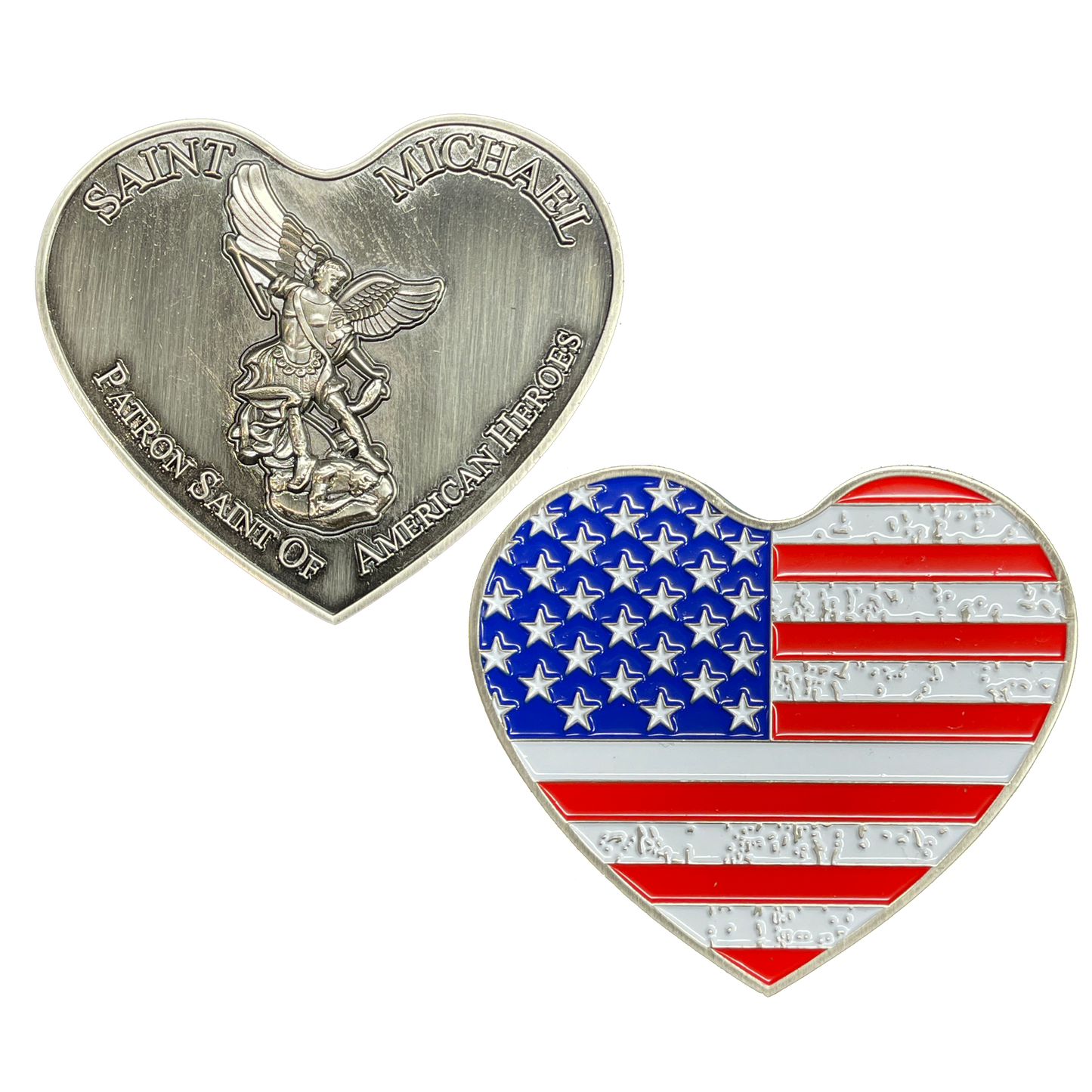 EL4-001 AMERICAN FLAG Patriotic USA St. Michael Heart Love prayer Patron Saint of American Heroes Military Police Veteran Paramedic First Responder