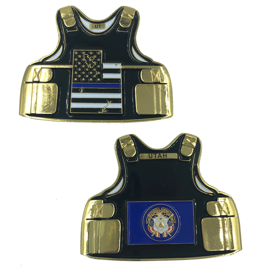 C-021 Utah LEO Thin Blue Line Police Body Armor State Flag Challenge Coins