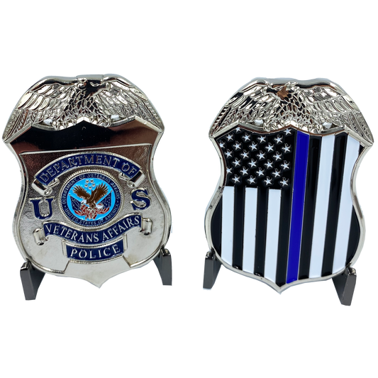 JJ-007 VA Veterans Affairs Challenge Coin Police Thin Blue Line Flag
