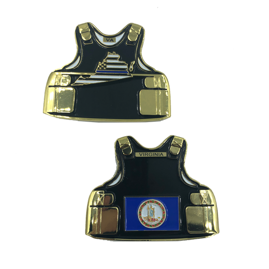 C-005 Virginia LEO Thin Blue Line Police Body Armor State Flag Challenge Coins