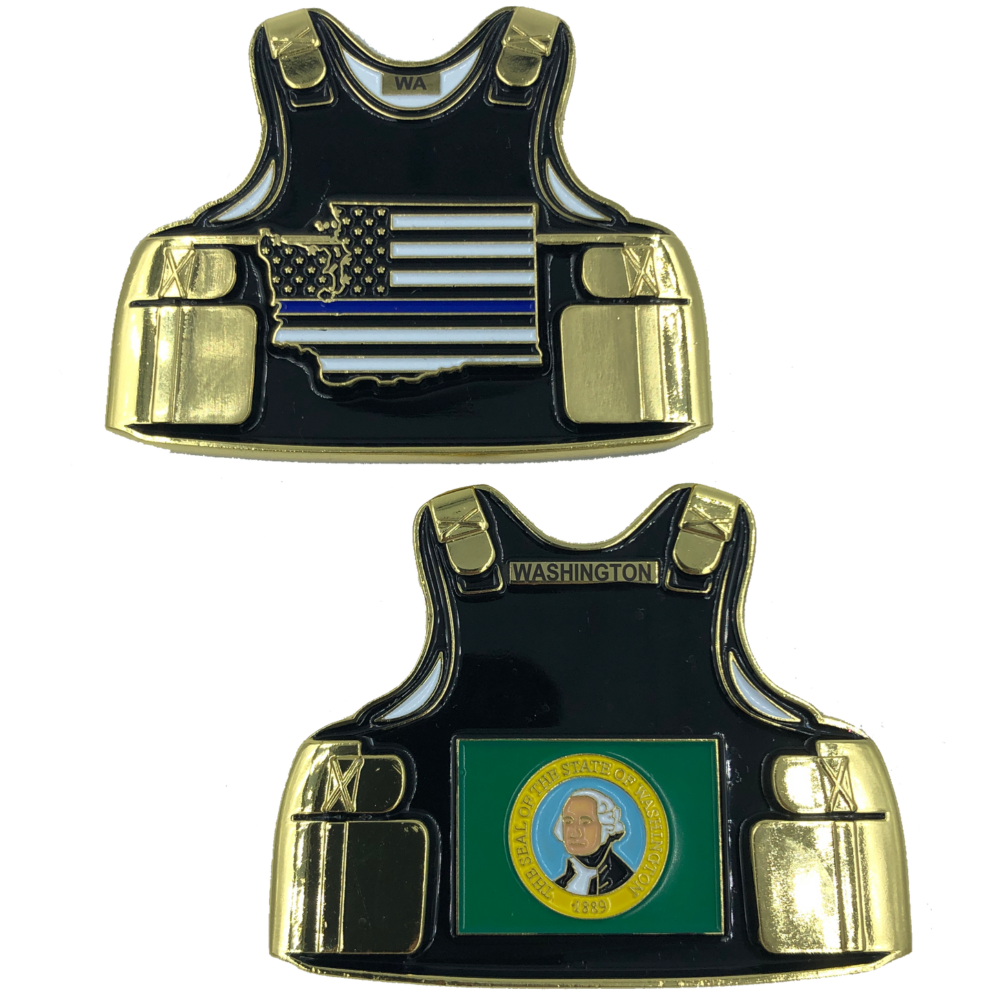C-015 Washington LEO Thin Blue Line Police Body Armor State Flag Challenge Coins