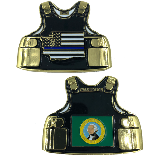 C-015 Washington LEO Thin Blue Line Police Body Armor State Flag Challenge Coins