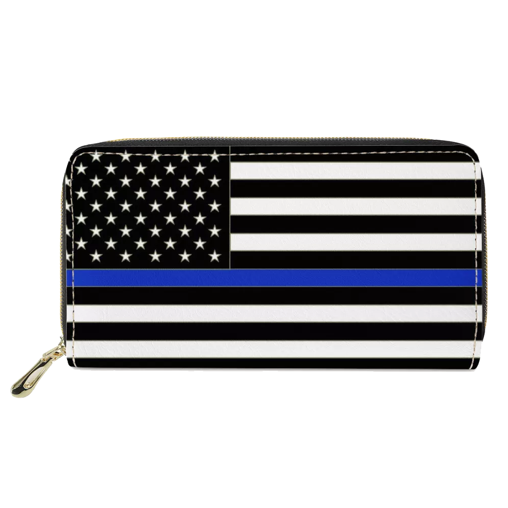 REF-001 Thin Blue Line flag zippered wallet for Police Officer or gift for Wife, Husband, family