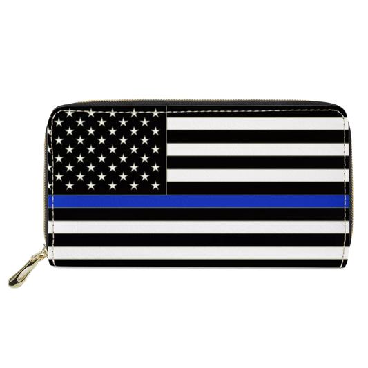 REF-001 Thin Blue Line flag zippered wallet for Police Officer or gift for Wife, Husband, family