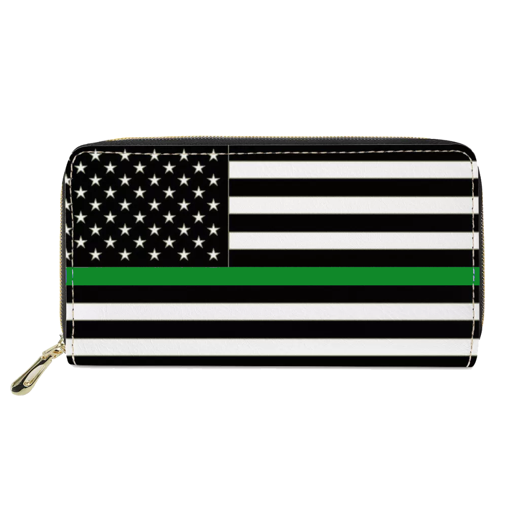 REF-002 Thin Green Line flag zippered wallet for Border Patrol Agent or gift for Wife, Husband, family Deputy Sheriff Army Marines