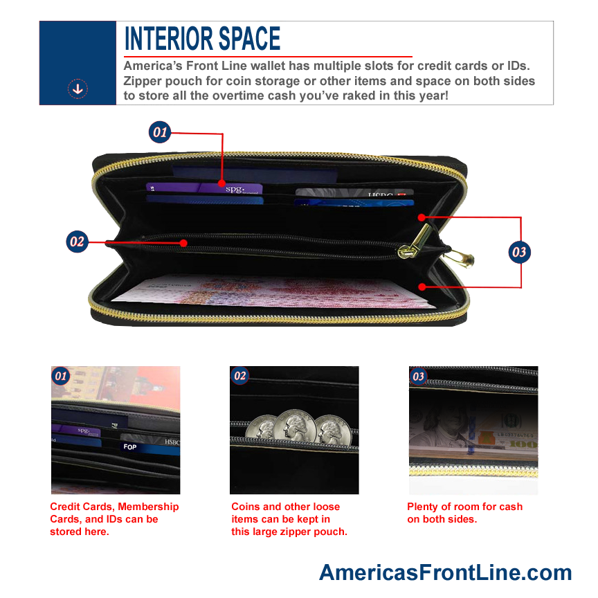 REF-003 Thin Gold Line flag zippered wallet for 911 Emergency Dispatcher or gift for Wife, Husband, family yellow