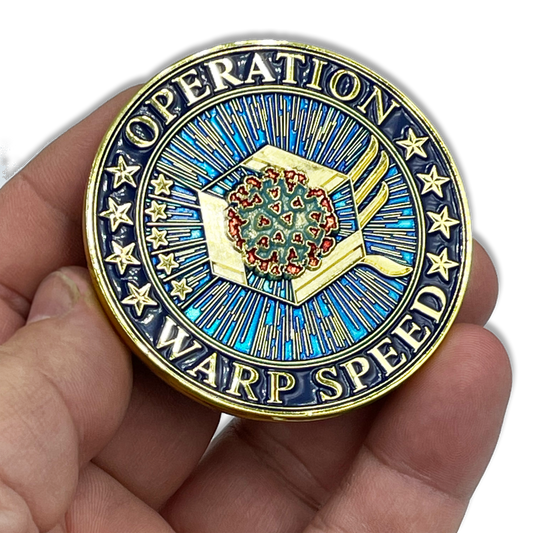 discontinued EL4-009 Operation Warp Speed Challenge Coin Covid-19 Vaccine Task Force Department of Defense HHS CDC Pandemic Corona Virus