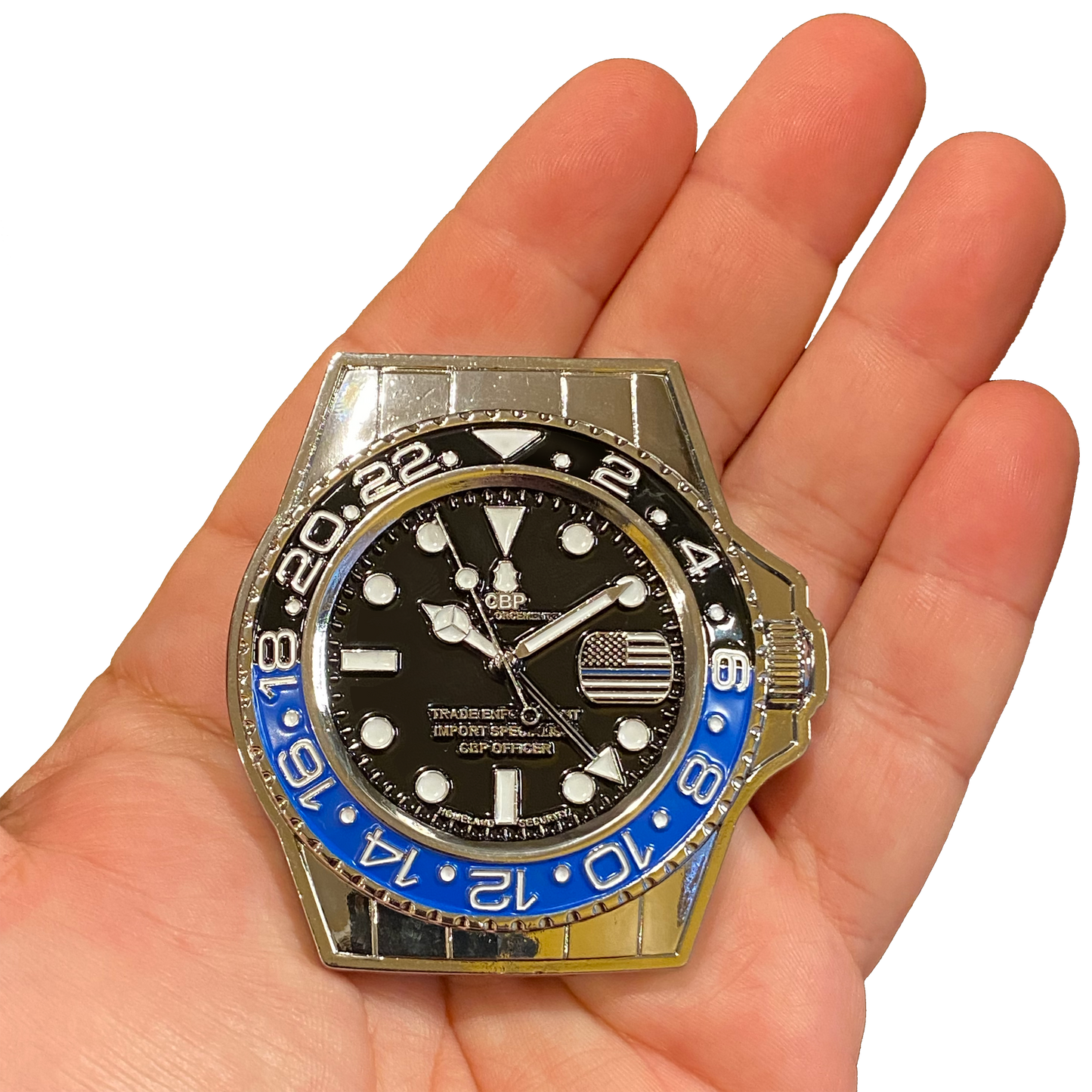 DL7-16 Bat Thin Blue Line Watch CBP Officer Import Specialist Trade Enforcement Challenge Coin