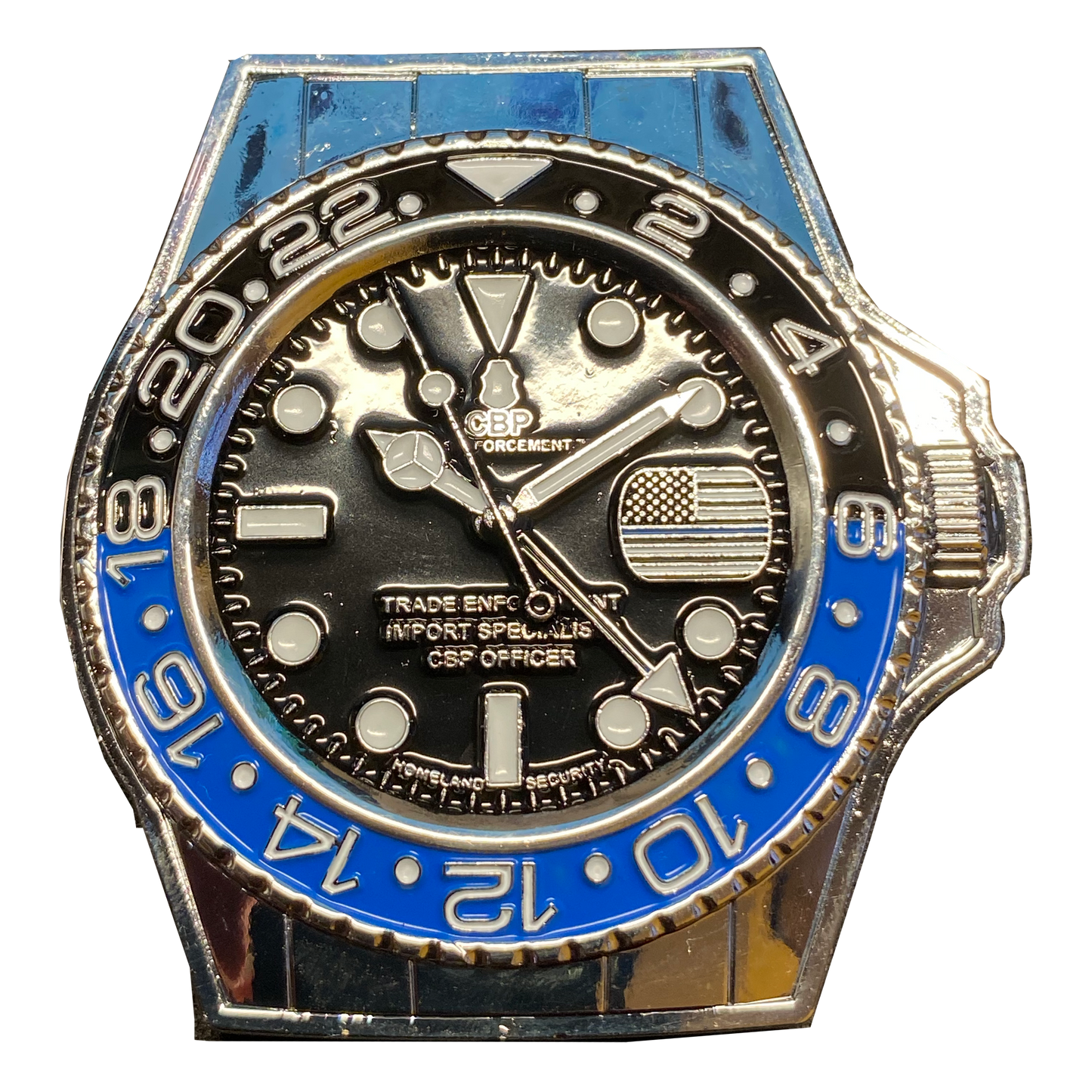 DL7-16 Bat Thin Blue Line Watch CBP Officer Import Specialist Trade Enforcement Challenge Coin