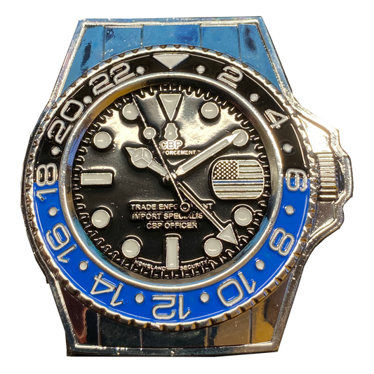 DL7-16 Bat Thin Blue Line Watch CBP Officer Import Specialist Trade Enforcement Challenge Coin