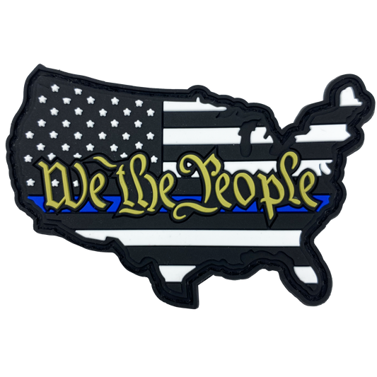 CL4-09 We The People Thin Blue Line PVC Patch hook and loop back 2nd Amendment Police