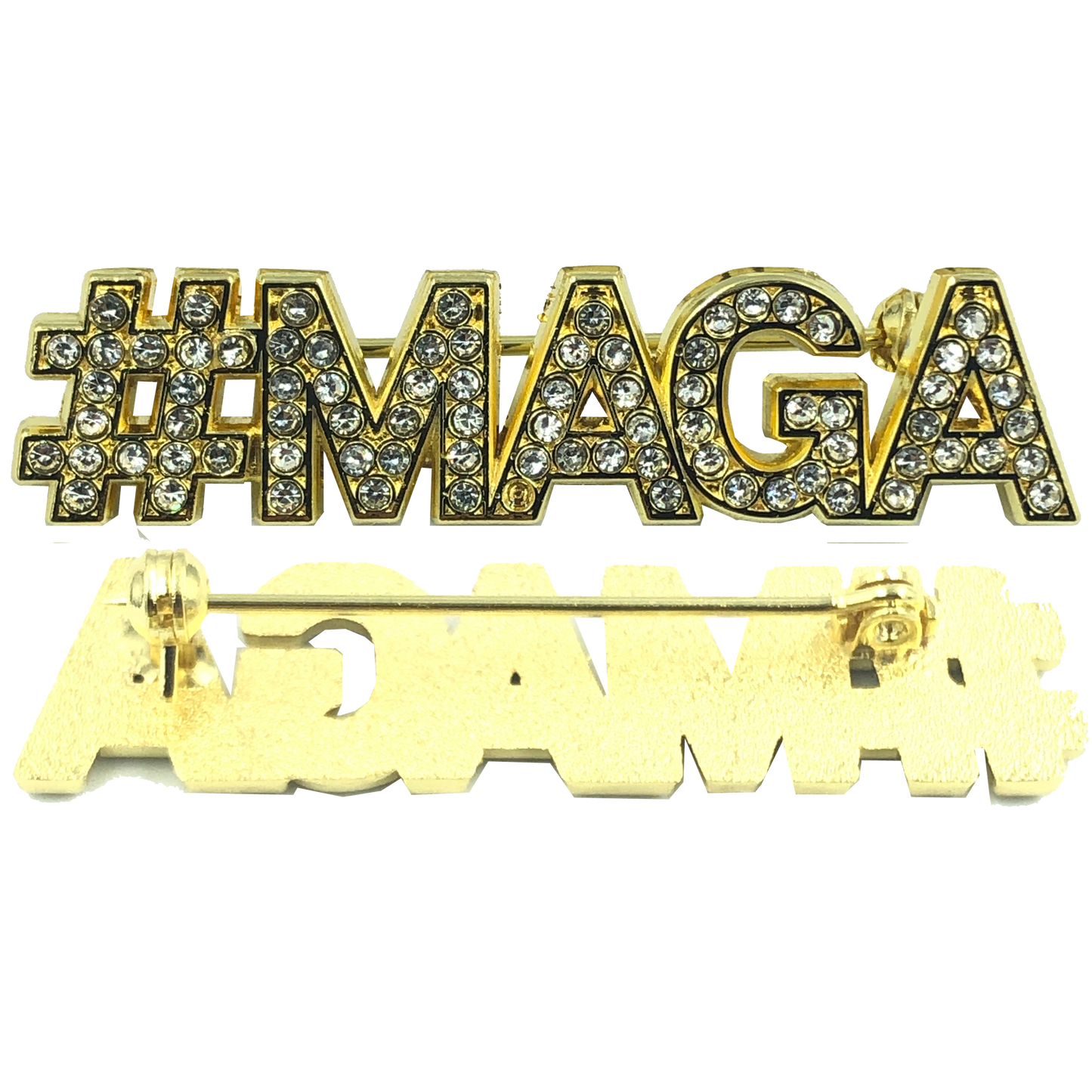 CL6-007 WHITE: Crystal #MAGA pin TRUMP MAGA Make America Great Again