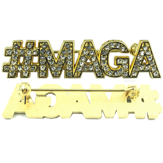 CL6-007 WHITE: Crystal #MAGA pin TRUMP MAGA Make America Great Again
