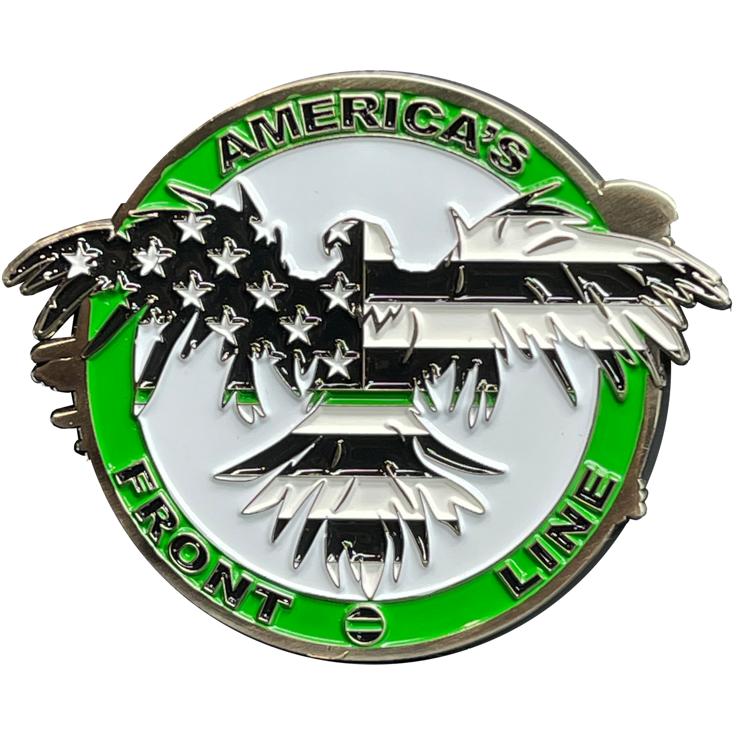 BL6-005 Thin Green Line Flag and Eagle Police Challenge Coin CBP Border Patrol Agent BPA Deputy Sheriff Marines Army