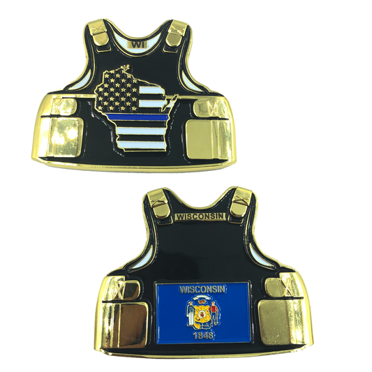 C-006 Wisconsin LEO Thin Blue Line Police Body Armor State Flag Challenge Coins