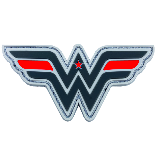 DL6-10 Wonder Woman inspired Women in Law Enforcement Thin Red Line Fire Fighter Fireman Department Patch hook and loop back PVC