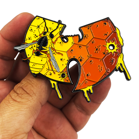 EL2-009 Wu-Tang Hornet Killer Bee Murder Hornet Wasp Inspired Honey Comb large 3 inch pin with dual posts