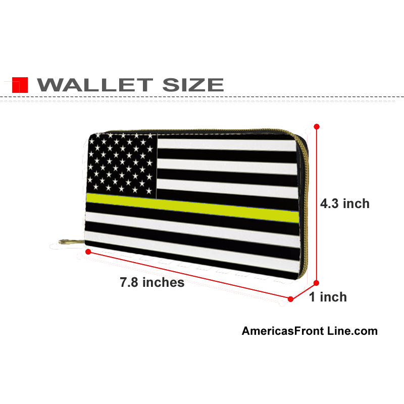 REF-003 Thin Gold Line flag zippered wallet for 911 Emergency Dispatcher or gift for Wife, Husband, family yellow