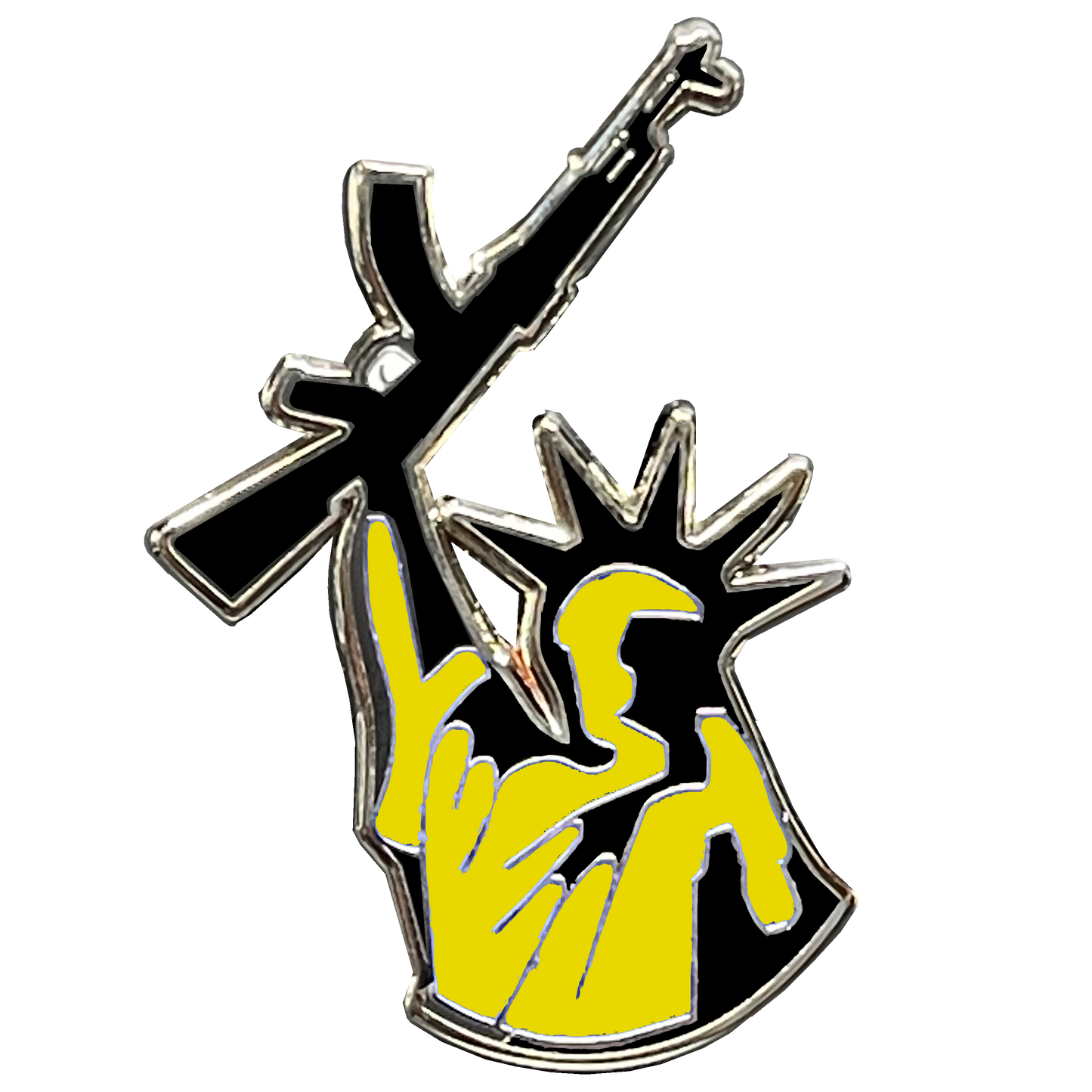 Thin Gold Line Statue of Liberty M4 Cloisonné Pin with dual pin posts 911 Emergency Dispatcher yellow