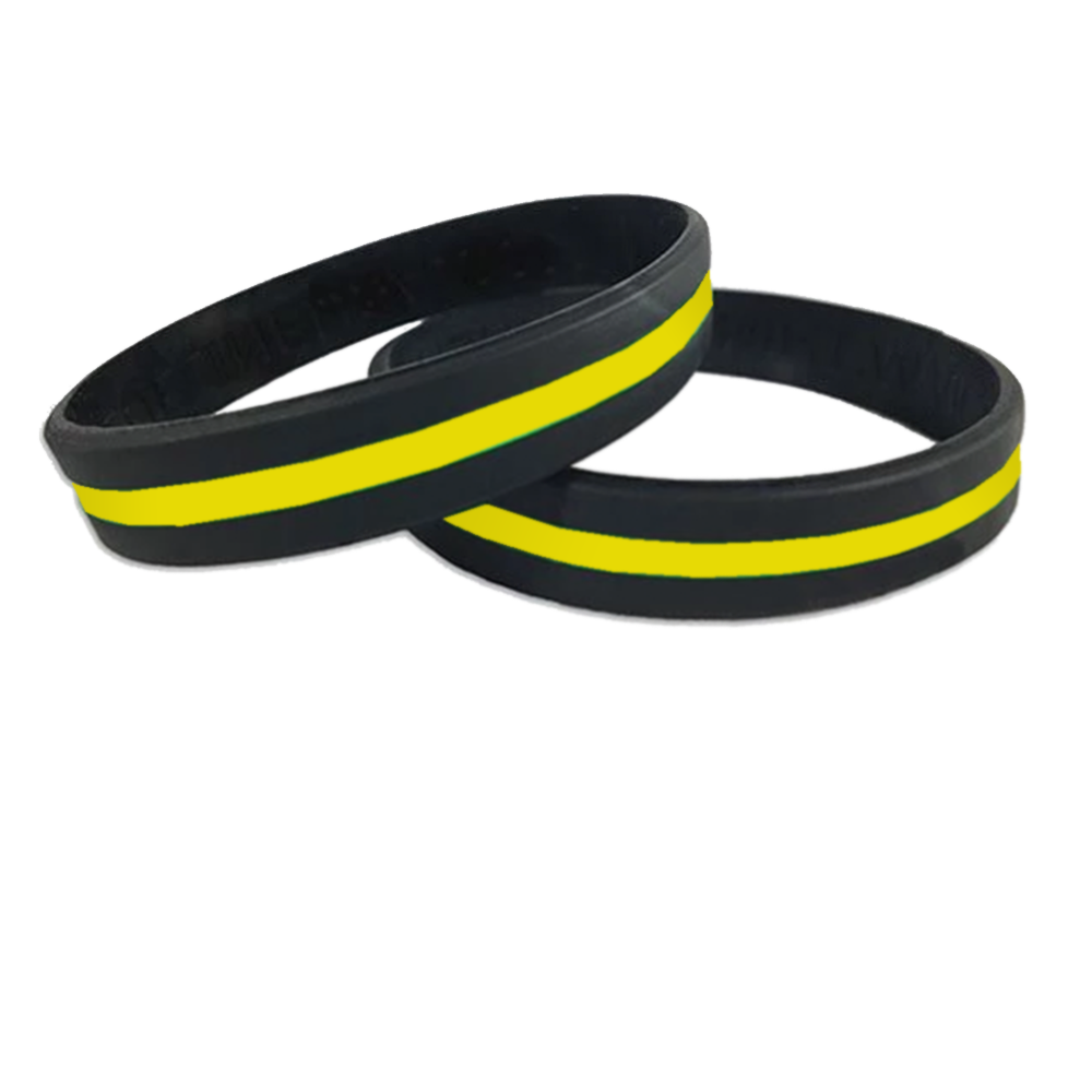 Thin Gold Line 911 Emergency Dispatcher Police Silicon Bracelet YELLOW Trucker