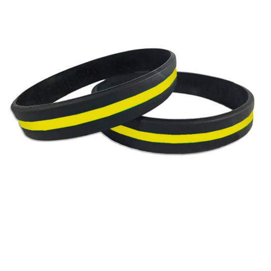 Thin Gold Line 911 Emergency Dispatcher Police Silicon Bracelet YELLOW Trucker